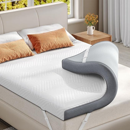 EnHomee Memory Foam Mattress Topper,4 Inch Queen Mattress Topper Pressure Relief with Cooling Gel and Removable & Washable Embossed Cover, CertiPUR-US & Oeko-TEX Certified, White, Queen