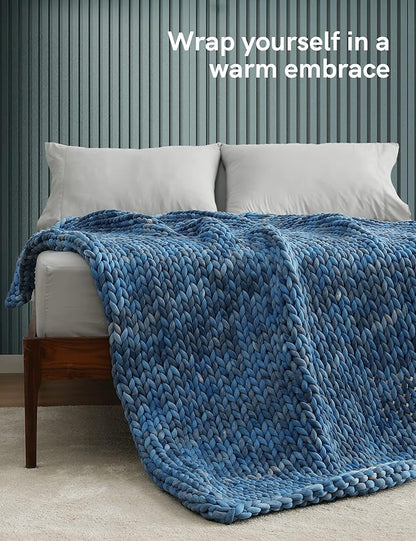 YnM Weighted Blanket, Handmade Chunky Knitted Design, Soft and Cozy, Temperature Regulating and Breathable, Machine Washable Throw for Sleep or Home Decor (Dark Blue Tie-Dyed, 50x60 Inch, 10lbs)