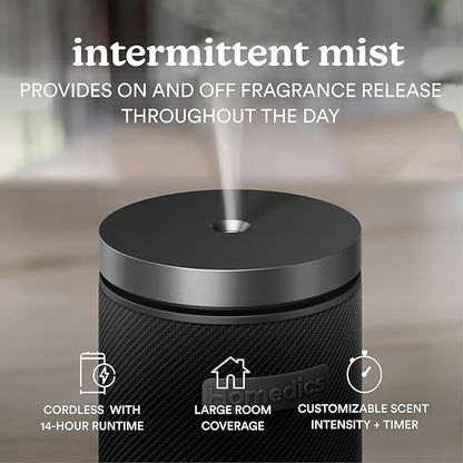 Homedics SereneScent Fabric Rechargeable Waterless Diffuser, Use with Homedics SereneScent Oil 120ml (Sold Separately) Cordless Aromatherapy, Adjustable Mist & Timer, 6 Calming Lights, Black
