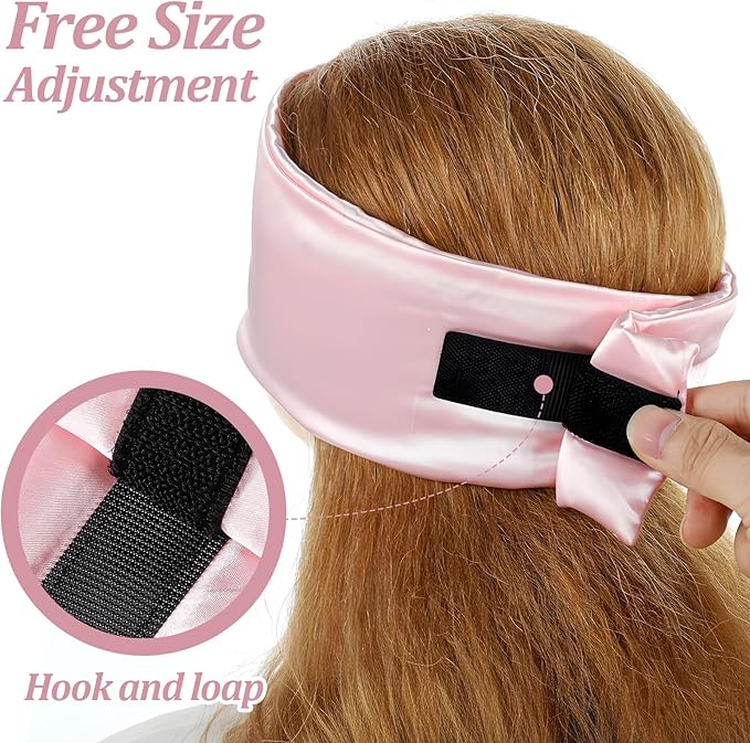 Silk Sleep Mask for Women Men, Soft Eye Mask for Side Sleepers Large Blackout Sleeping Masks with Adjustable Band Silk Eye Cover for Sleeping Travel Yoga Nap, Pink