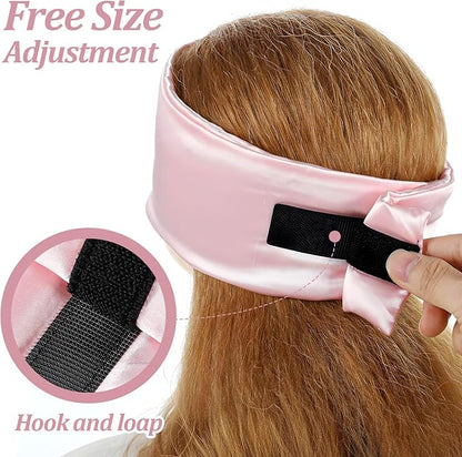 Silk Sleep Mask for Women Men, Soft Eye Mask for Side Sleepers Large Blackout Sleeping Masks with Adjustable Band Silk Eye Cover for Sleeping Travel Yoga Nap, Pink