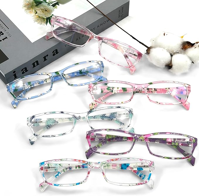 Henotin 6-Pack Reading Glasses Blue Light Blocking Anti Eyestrain Computer Reading Glasses for Women and Men Readers (Mix Color-B, 1.00, Diopters)