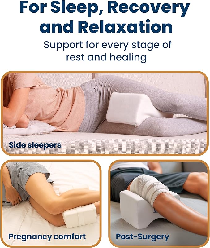 Everlasting Comfort Memory Foam Knee Pillow for Side Sleepers – Sciatica Pain Relief Pillow, Removable Strap Support – Leg Pillows for Sleeping Alignment, Knees, Back & Hip Cushion