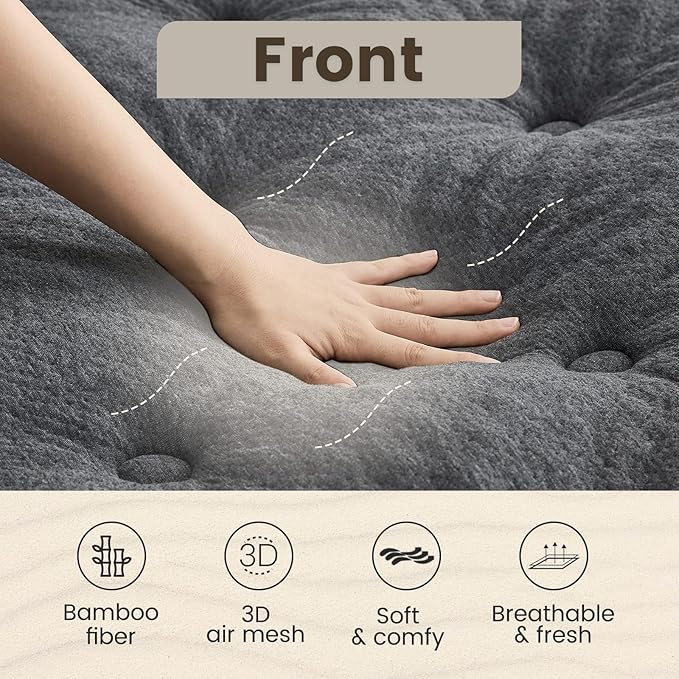 QUIETSEA Reversible Full Size Mattress Topper Egg Crate Memory Foam Mattress Topper, Bamboo Viscose Mattress Pad Full, Noiseless Waterproof Mattress Cover with Deep Pocket up to 21"(54" x 75", Grey)