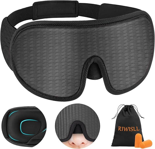 Sleep Mask, Super Soft 3D Contoured Cup Sleeping Mask, Upgraded 100% Blockout Light Sleep Masks for Women Men with Adjustable Strap, Comfortable Concave Molded Eye Covers for Sleeping, Gray