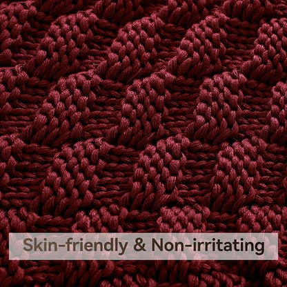 Knitted Weighted Blanket for Adults, 60' x 80'' 10lbs, Breathable Chunky Knit, Cooling Blanket for Hot Sleepers, Christmas Home Decor (Red)