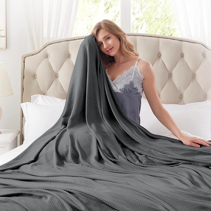 DANGTOP Cooling Blankets for Hot Sleepers, 100% Rayon Lightweight Breathable Summer Blanket Absorbs Body Heat to Keep Cool on Warm Night(79x91 inches, Dark Grey)