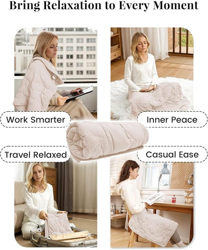 ZonLi Weighted Lap Blanket 3lbs for Meditation, Yoga, Napping, Sleeping and Travel, Cotton Weighted Blanket for Adults,Skin Friendly & Machine Washable, 29x24 inches, Cream White