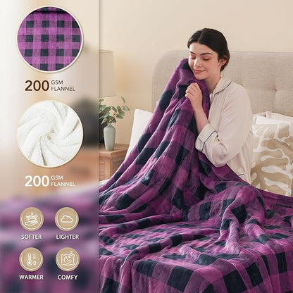 Homemate Electric Blanket Heated Twin Size - 62“x84“ Ultra Soft Cozy Flannel Heating Blanket with 10 Fast Heat Levels 8 Hours Auto Off Over-Heated Protection ETL Certification Keep Warm in Home