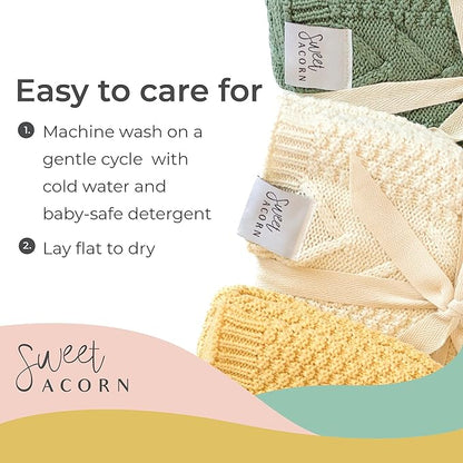 Knit Baby Blanket in Elegant Pattern, Organic Cotton Blankets for Crib or Stroller, Receiving Blankets - Salt White