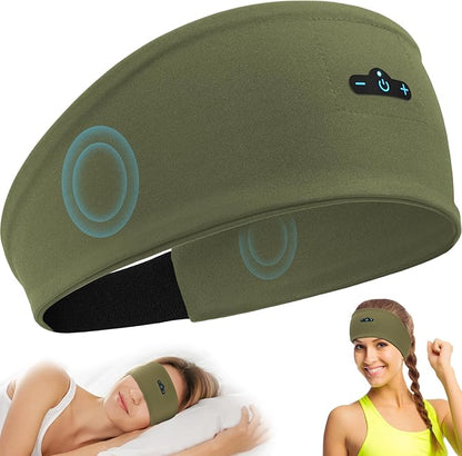 Sleep Headphones Bluetooth Headband for Side Sleeper, 17 Hour Playtime, Wireless Headband Headphones with HD Stereo Speakers for Workout,Running,Yoga, Ideal Gifts for Men, Women, Teens, Olive
