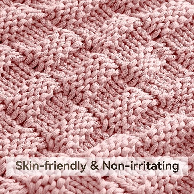 Knitted Weighted Blanket for Adult, No Beads Heavy Blanket 48” x 72'' 10lbs, Breathable Chunky Knit Blanket, Cooling Weighted Blanket for Hot Sleepers, Christmas Home Decor (HoneyPink)