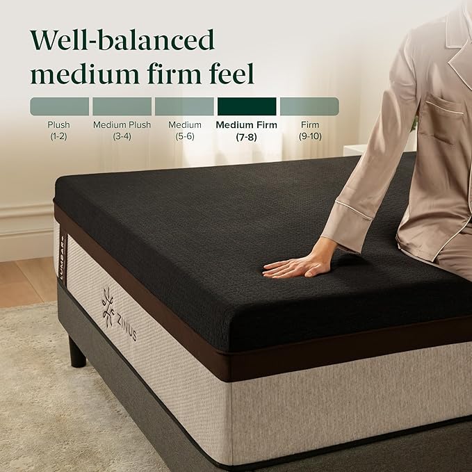 Zinus Lumbar+ Premium 14 Inch Memory Foam Mattress, Lumbar Support, Targeted Pressure Relief, Cooling Gel and Green Tea, Cool-to-The-Touch Cover, Medium Firm Feel, CertiPUR US Certified, Queen