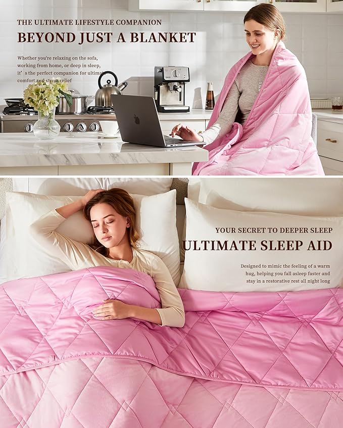 L'AGRATY King Size Weighted Blanket for Adults 20lbs, 88"x104" — Cooling Breathable Heavy Blanket with Glass Beads for Sleeping Perfect for Hot Sleepers & Couples Machine Washable All-Season Pink