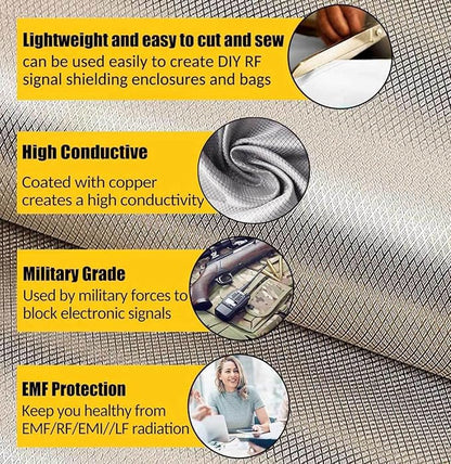 Military-Grade Faraday Fabric 5G EMF Protection RFID Blocking Material Shielding-Block WiFi for Radiowave Microwave, Electromagnetic Fields,gold-1m