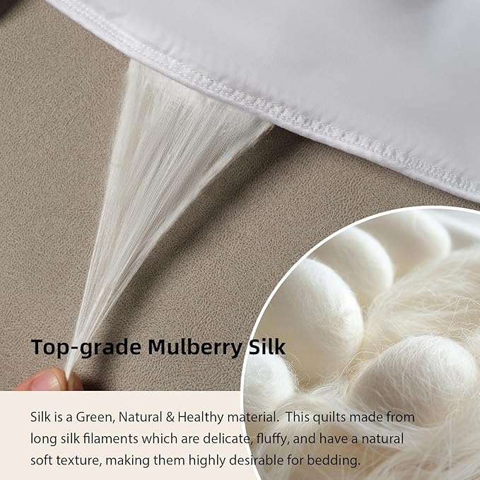 EP Mode Mulberry Silk Filled Quilt with 100% Viscose from Bamboo Fabric, Natural Lightweighted Cooling Comforter (White, Twin 68” X 88”)