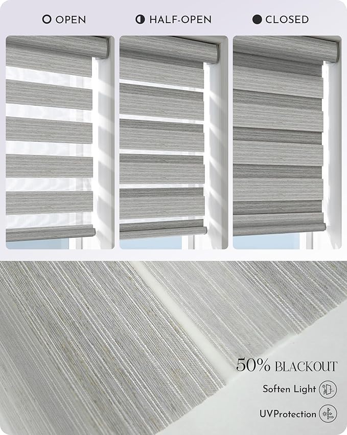 Graywind Motorized Blinds with Remote, Smart Zebra Shades for Windows, Hardwired Roller Blinds Compatible with Apple Homekit, Alexa, Google Home, Custom Size, Linen Weave Gray