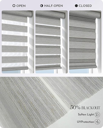 Graywind Motorized Blinds with Remote, Smart Zebra Shades for Windows, Hardwired Roller Blinds Compatible with Apple Homekit, Alexa, Google Home, Custom Size, Linen Weave Gray