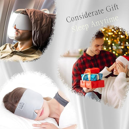 MUSICOZY Ice Silk Sleep Headphones with Bluetooth Mask, Eye Mask for Sleeping in Total Darkness, 5.4 Bluetooth Sleep Mask Sleep Headphones, Soft, Gifts for Men Women (Black)