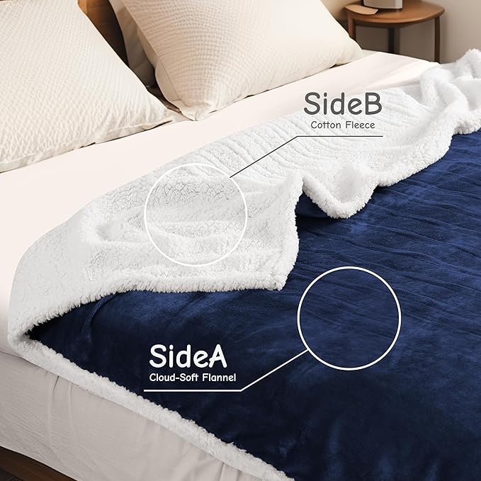 Electric Heated Blanket Queen Size 84"x90", Soft Flannel with Dual Controllers & Overheat Protection, 9 Adjustable Heat Settings & 10-Hour Auto-Off Timer, Fast Heating for Winter Comfort, Navy Blue