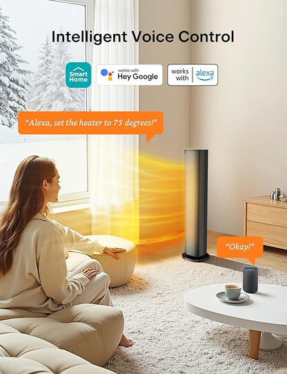 PELONIS Space Heater Large Room, 30" Smart Electric Heaters with Thermostat, App & Voice Remote, 4 Heat Settings, ECO Mode, 24H Timer, Oscillating Tower Heaters for indoor use, Bedroom, Office