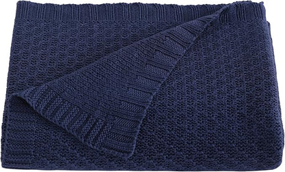 NTBAY Cable Knit Cooling Toddler Blanket, Soft and Breathable Baby Blanket 30x40 Inches Made from Rayon Derived from Bamboo for Crib, Stroller, Nursery, Navy Blue