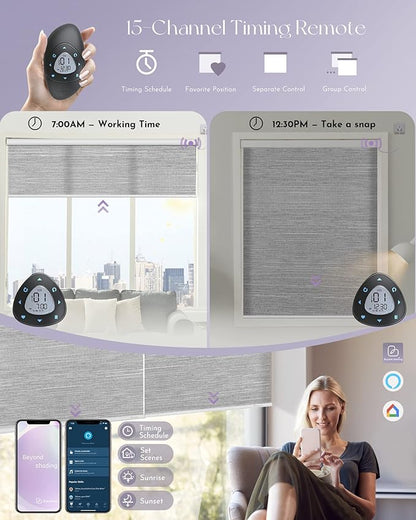 Graywind Motorized Light Filtering Shades Compatible with Alexa Google Hardwired WiFi Smart Half Shading Remote Control Automated Blinds Electric Window Shades, Custom Size (Jacquard Grey)