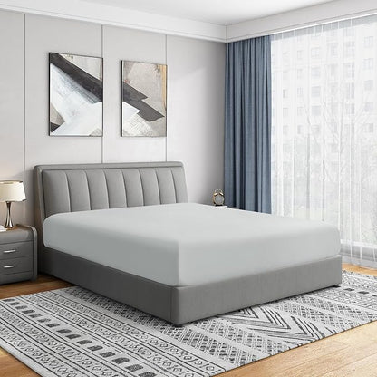 Cathay Home Twin Fitted Sheet - Double Brushed Ultra Soft - Wrinkle & Fade Resistant - 21" Extra Deep Pocket Fitted Sheet Only - Good Fit for 19"-23" Deep Mattress (Twin, Light Gray)