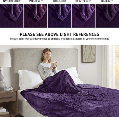 Beautyrest Heated Electric Blanket for Cold Weather, Fast Heating Heated Blanket, Auto Shut Off, Virtually Zero EMF, Multi Heat Setting, UL Certified, Purple Twin (84 inx62 in)