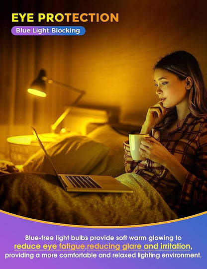 Sleep Light Bulb, Amber Light Bulbs for Sleep Therapy, Blue Light Blocking, 1900K Dim Light Bulbs 60W Equivalent, Mood Soothing Light, E26 A19 Warm Light Bulbs for Bedroom, Nursery, 2 Pack