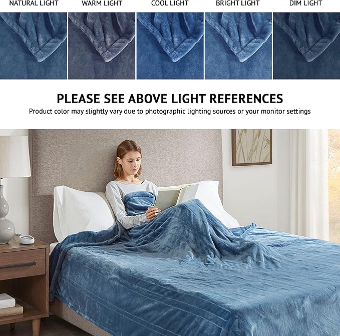 Beautyrest Heated Plush Elect Electric Blanket with 20 Heat Level Setting Controllers Equip with Secure Comfort Technology and 10 Hours Auto Shut Off, King: 90x100, Sapphire,BR54-0661