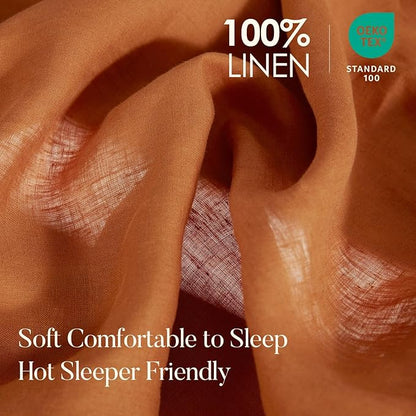DAPU 100% Linen Duvet Cover Set - Pure Natural French Flax Linen with Corner Ties and Zipper Closure Soft Breathable Durable for Hot Sleepers 1 Duvet Cover 2 Pillowcases (Sunrise, King)