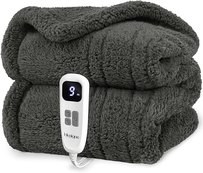 Heated Blanket Electric Blanket Throw - Fast Heating Blanket Throw Double Sided Sherpa Ultra Soft Cozy with 10 Heating Levels & 2-10 Hours Auto Off, Mashine Washable, 50 x 60 Inches, Grey