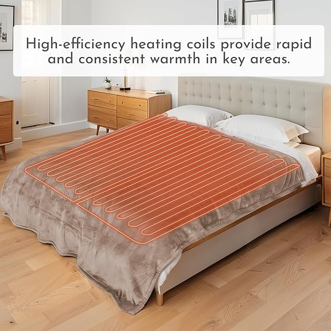 Electric Heated Blanket 72"x84" Full Size Flannel Heated Blanket, Cozy & Warm for All Night, 4 Heat Settings & 10 Hours Auto Off, Machine Washable, Linen