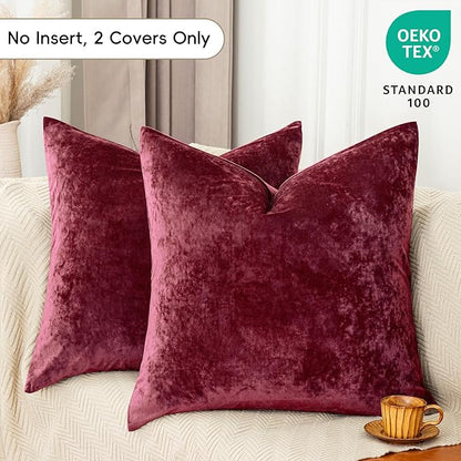 PHF Truly Velvet Throw Pillow Covers, 24"x24", No Insert, 2 Pack Color Gradient Cushion Covers, Ultra Soft Cozy Square Covers Shell for Home Decorative, No Shedding, No Pilling, Wine Red