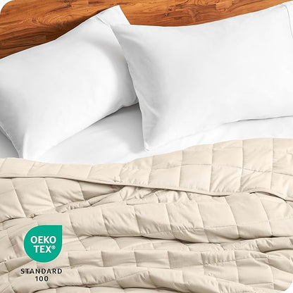Bare Home Weighted Blanket King Size 30lb (80" x 87") for Adults - All-Natural 100% Cotton - Premium Heavy Blanket Nontoxic Glass Beads (Sand, 80"x87")