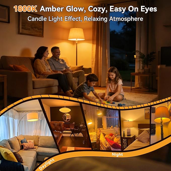 Neporal A15 Amber LED Light Bulb 1800K, True Blue Light Blocking Sleep Aid Bulb for Bedroom Nursery, 7W Replacement for 40W, Soft Warm Glow to Protect Melatonin, E26 Base (8, Amber)