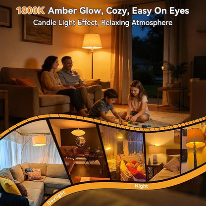 Neporal A15 Amber LED Light Bulb 1800K, True Blue Light Blocking Sleep Aid Bulb for Bedroom Nursery, 7W Replacement for 40W, Soft Warm Glow to Protect Melatonin, E26 Base (8, Amber)