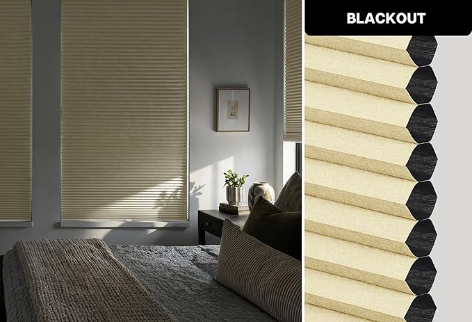 LazBlinds Cordless Cellular Shades, No Tools No Drill Blackout Honeycomb Shades Pleated Blinds for Windows, 44.5'' W x 48'' H, Soft Cream