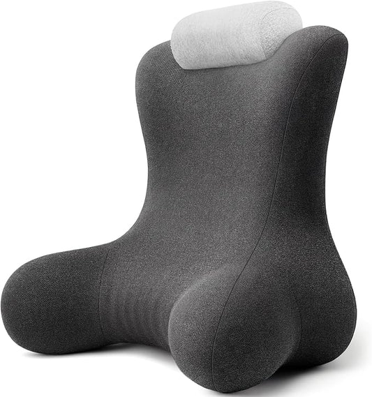 Reading Pillow for Floor & Bed Use - 22" Ergonomic Backrest with Built-in Neck Support and Contoured Arms, Memory Foam Sitting Pillow for Gaming, Reading, Nursing, Watching TV Pack