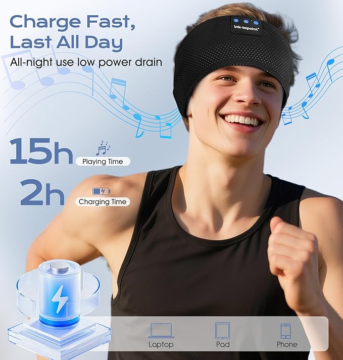 ink-topoint Sleep Headphones Bluetooth 5.4 Headband, 2 in 1 Sleep Mask with Bluetooth Headphones, Wireless Headband Earphones with Ultra-Thin HD Stereo Speaker, Music Headband for Workout Running Yoga