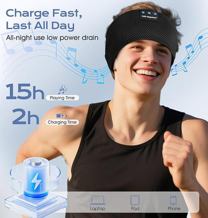 ink-topoint Sleep Headphones Bluetooth 5.4 Headband, 2 in 1 Sleep Mask with Bluetooth Headphones, Wireless Headband Earphones with Ultra-Thin HD Stereo Speaker, Music Headband for Workout Running Yoga