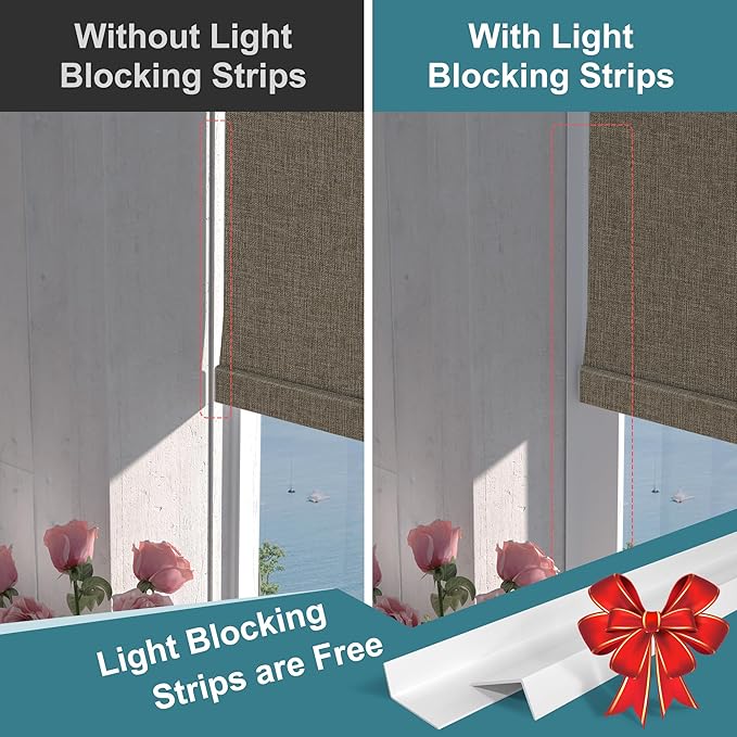 BERISSA Motorized Blinds with Remote,Blackout Smart Roller Shades with App,Voice Control,Linen Fabric,Thermal Insulated Automatic Blinds,Electric Shades with USB/Solar Pannel.Linen Brown