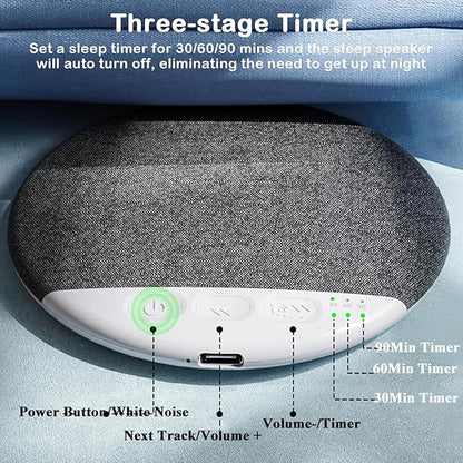 Pillow Speakers for Sleeping，Under Pillow Speaker with White Noise Timer, Mini Bone Conduction Sleep Aid with Stereo Bass (Green)