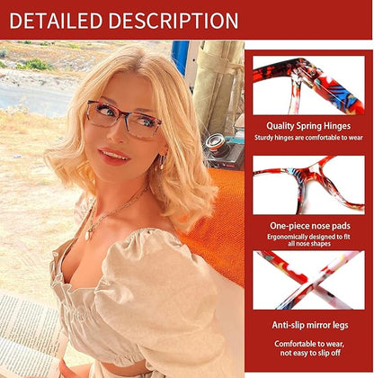 Henotin 4 Pack Ladies Reading Glasses Blue Light Blocking Spring Hinge Readers Anti Eyestrain Computer Eyeglasses (Multicolor-4, 2.0)