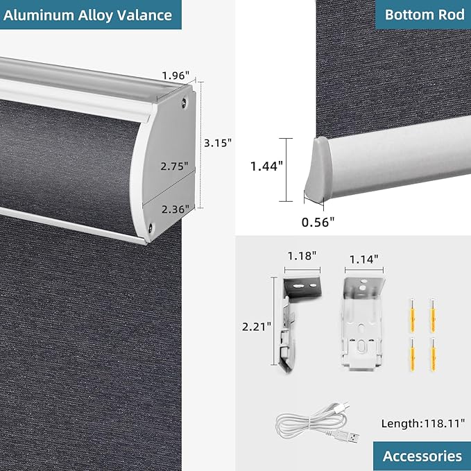 SmartWings Motorized Blackout Roller Blinds Work with Matter Homekit Z-Wave Thread Alexa Google, Smart Window Shades for Bedroom, Cordless Remote Control Customized 16"-110" W, Eclipse Raven Black