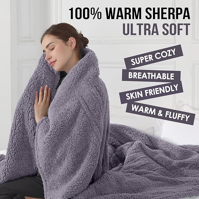 ESTINGO Electric Throw Blanket, Heated Blanket Sherpa with 4 Hours Auto Off & 5 Heating Levels, Washable Heating Throw with Overheat Protection for Home Use, Ideal Gift, 50"x60", Gray Violet