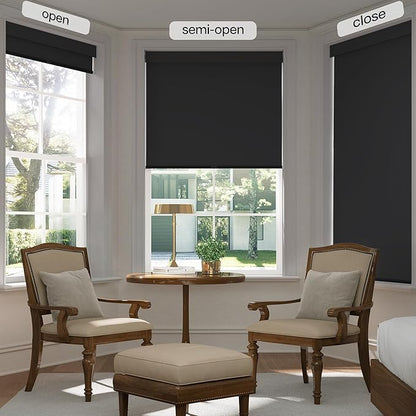 LazBlinds No Drill Blinds for Indoor Windows, Blackout Roller Shades, Cordless Window Blackout Blinds, Thermal Insulated Fabric UV Protection for Home and Office, 21.5" W x 48" H, Black
