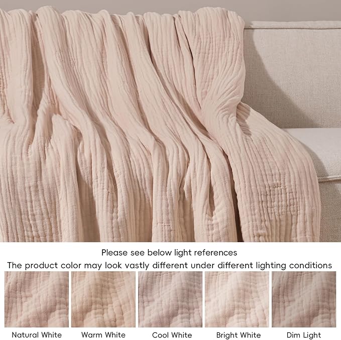 PHF Cooling Muslin Blanket Twin Size 60"x80", 6-Layer Lightweight Gauze Blanket Made from 35% Rayon Derived from Bamboo & 65% Cotton, Breathable & Ultra Soft Cozy for Hot Sleepers, Cameo Rose