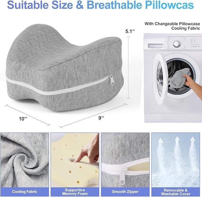 Knee Pillow for Side Sleepers for Back Pain,Leg Pillow for Side Sleepers, Memory Foam Cushion Knee Support Pillows,Pain Relief, Pregnancy Travel Pillow with Extra Washable Cover